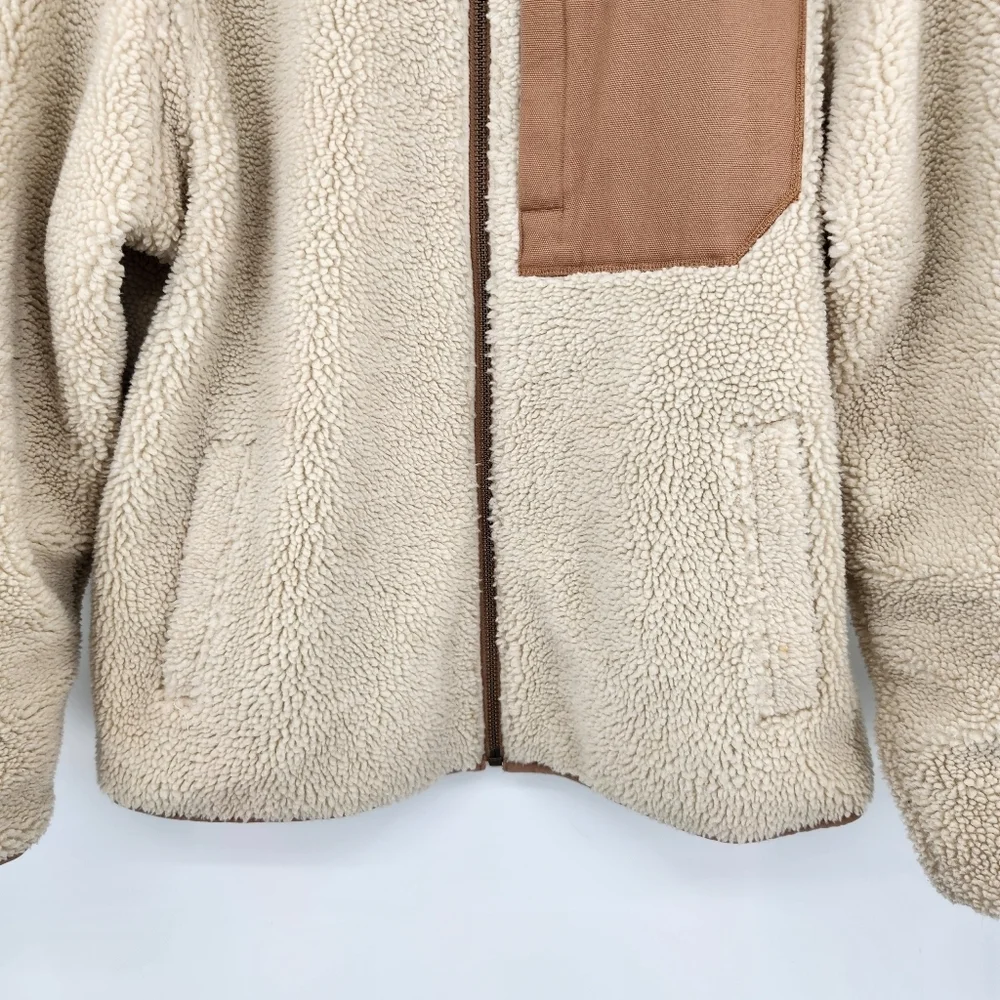 Duluth Trading Co Mens Burly Sherpa Fleece Jacket Size Large Cream Tan - Picture 3 of 8